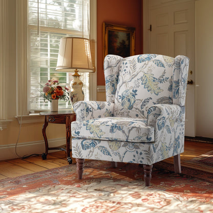 Erommy Fauteuil d'appoint moderne, fauteuil à dossier haut, canapé simple recouvert de tissu avec boutons et pieds en bois pour salon