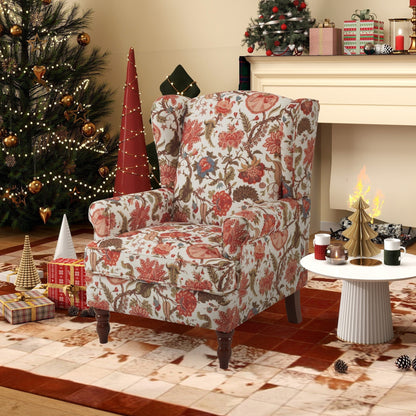 Erommy Fauteuil d'appoint moderne, fauteuil à dossier haut, canapé simple recouvert de tissu avec boutons et pieds en bois pour salon