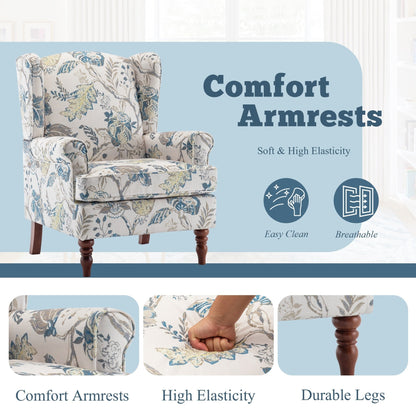 Erommy Fauteuil d'appoint moderne, fauteuil à dossier haut, canapé simple recouvert de tissu avec boutons et pieds en bois pour salon