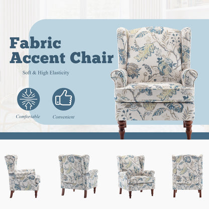Erommy Fauteuil d'appoint moderne, fauteuil à dossier haut, canapé simple recouvert de tissu avec boutons et pieds en bois pour salon