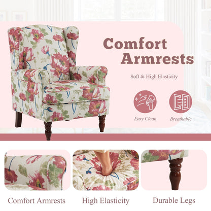 Erommy Fauteuil d'appoint moderne, fauteuil à dossier haut, canapé simple recouvert de tissu avec boutons et pieds en bois pour salon