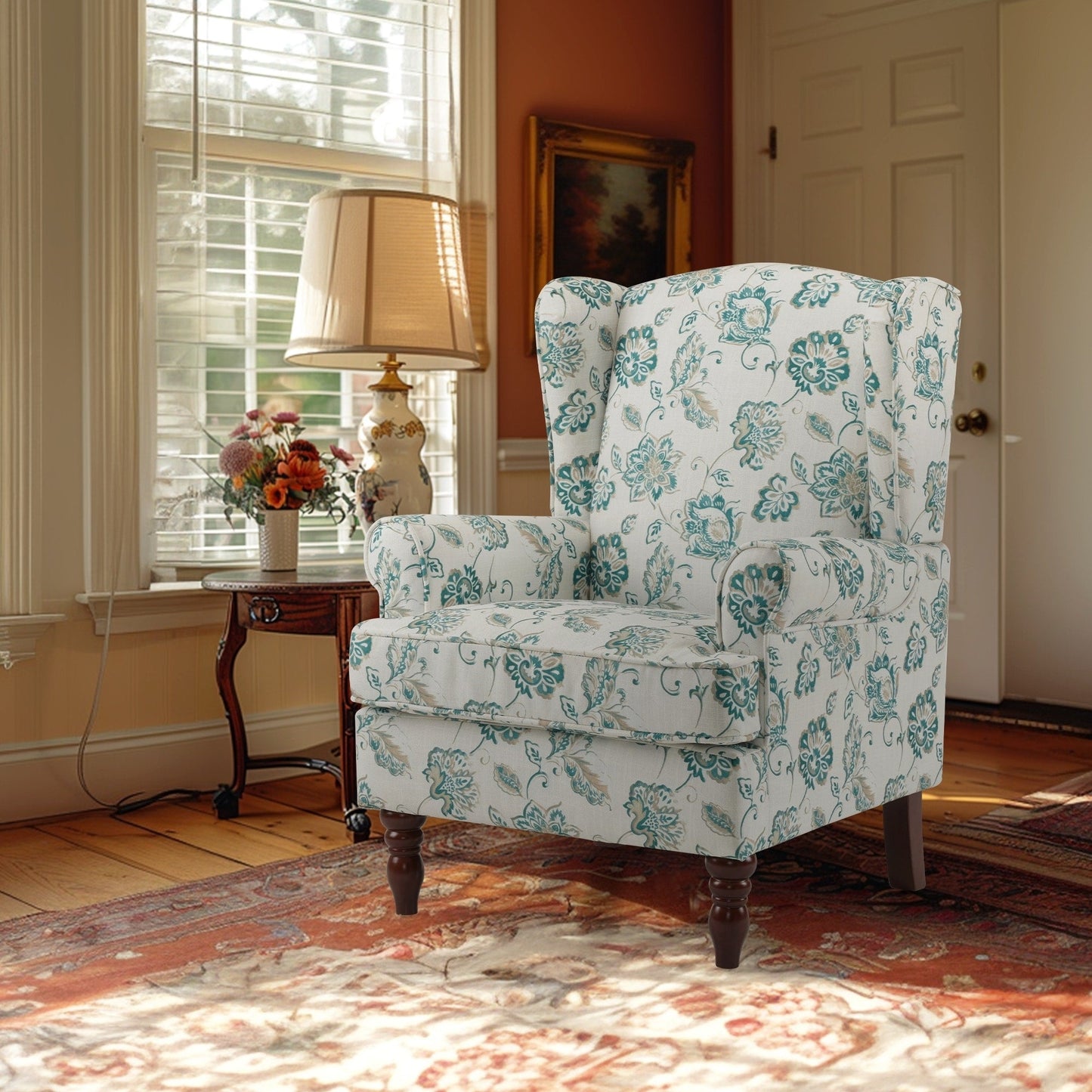 Erommy Fauteuil d'appoint moderne, fauteuil à dossier haut, canapé simple recouvert de tissu avec boutons et pieds en bois pour salon