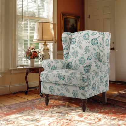 Erommy Fauteuil d'appoint moderne, fauteuil à dossier haut, canapé simple recouvert de tissu avec boutons et pieds en bois pour salon