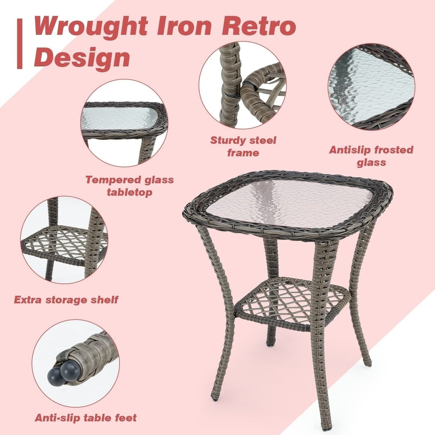 Erommy Ensemble de chaises de patio pivotantes à 360° avec coussins épais et table basse en verre trempé pour jardin, cour arrière