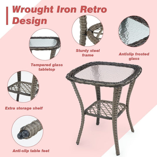 Erommy Ensemble de chaises de patio pivotantes à 360° avec coussins épais et table basse en verre trempé pour jardin, cour arrière