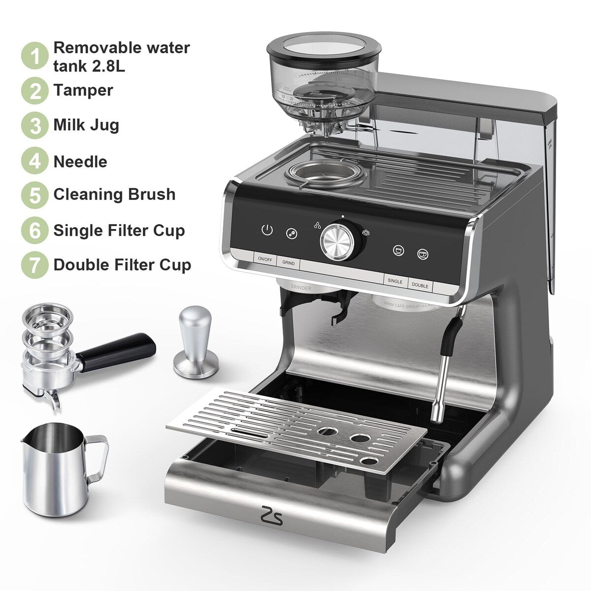 Machine à café expresso, avec broyeur, réservoir d'eau de 2,8 L