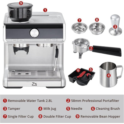 Machine à café expresso, avec broyeur, réservoir d'eau de 2,8 L