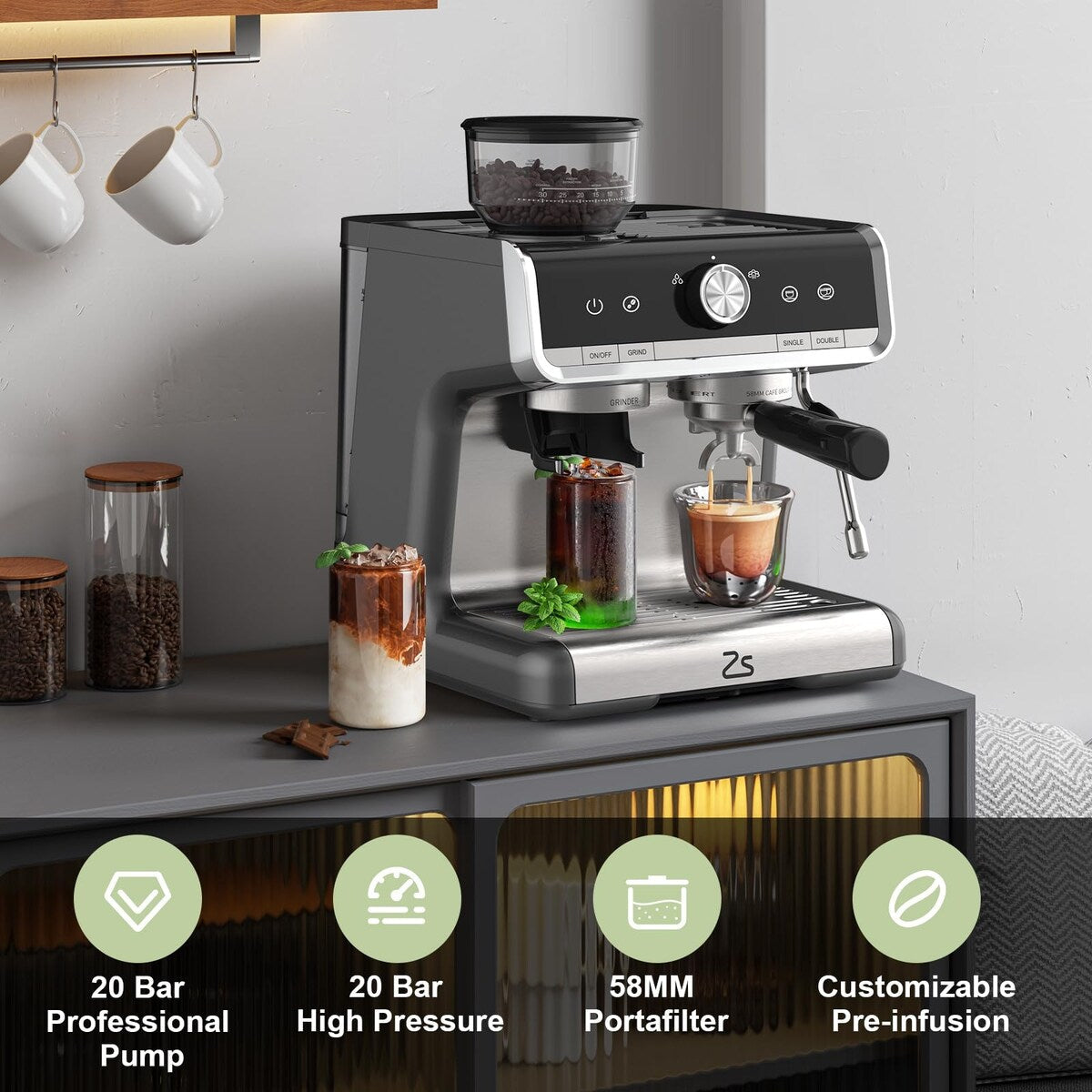 Machine à café expresso, avec broyeur, réservoir d'eau de 2,8 L