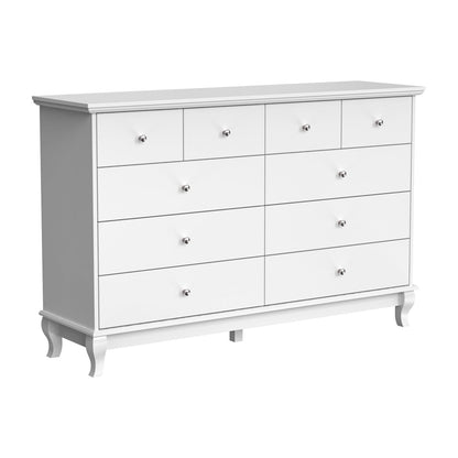 Commode de chambre à coucher double de 135 cm de large avec tiroirs de rangement