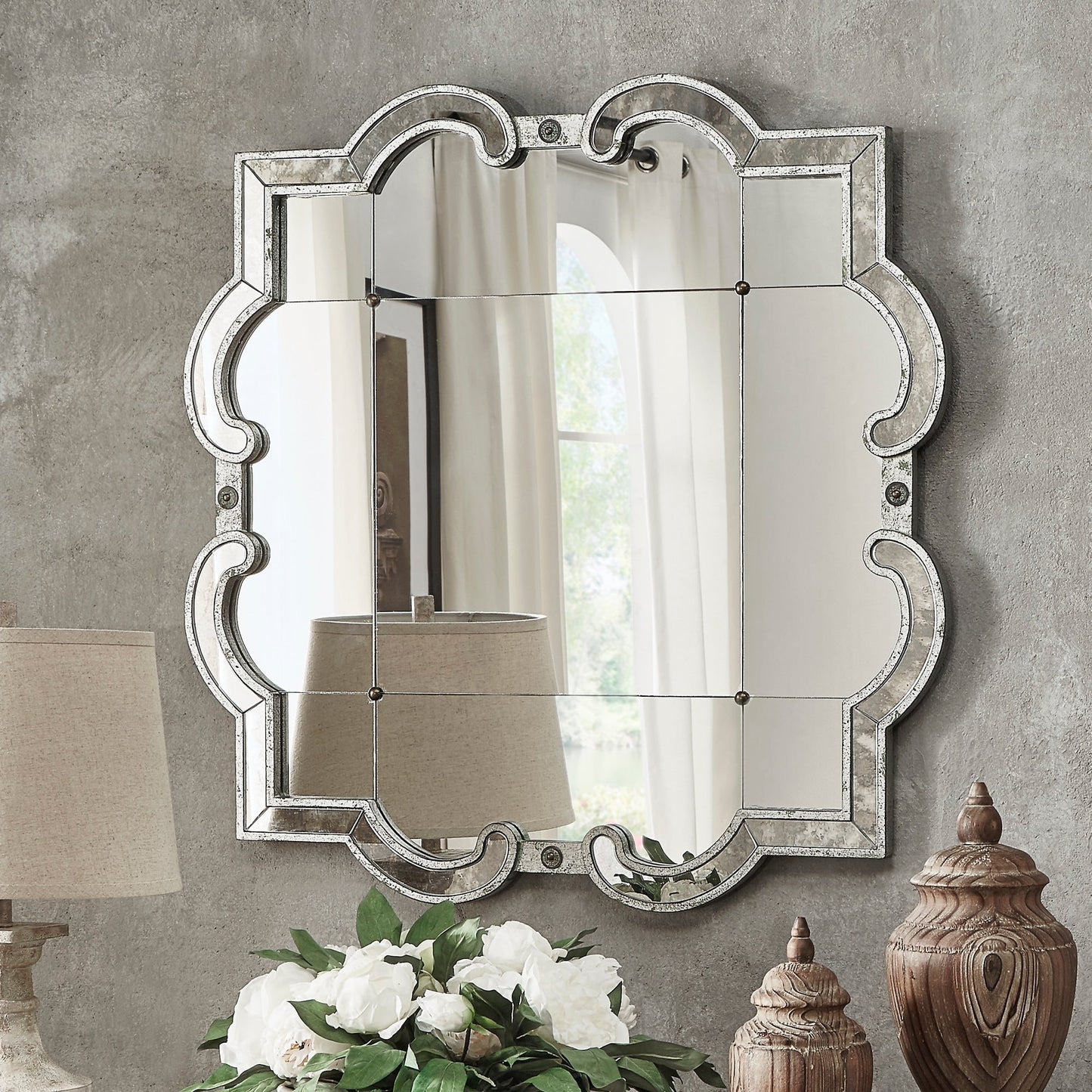 Miroir mural à carreaux argent antique Fantina par iNSPIRE Q Classic