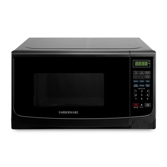 Four à micro-ondes de comptoir Farberware de 1000 watts et 1,1 pi³ avec éclairage LED et verrouillage enfant.
