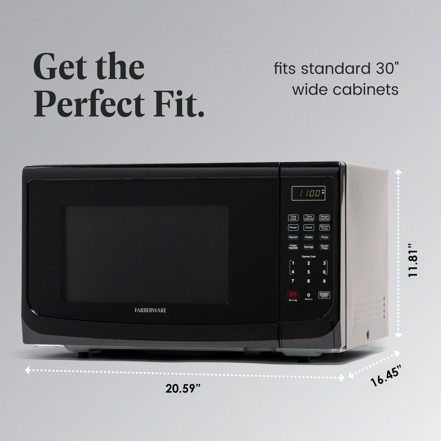 Four à micro-ondes de comptoir Farberware de 1000 watts et 1,1 pi³ avec éclairage LED et verrouillage enfant.