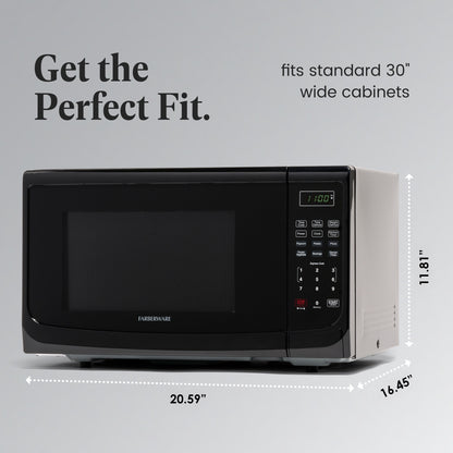 Four à micro-ondes de comptoir Farberware de 1000 watts et 1,1 pi³ avec éclairage LED et verrouillage enfant.