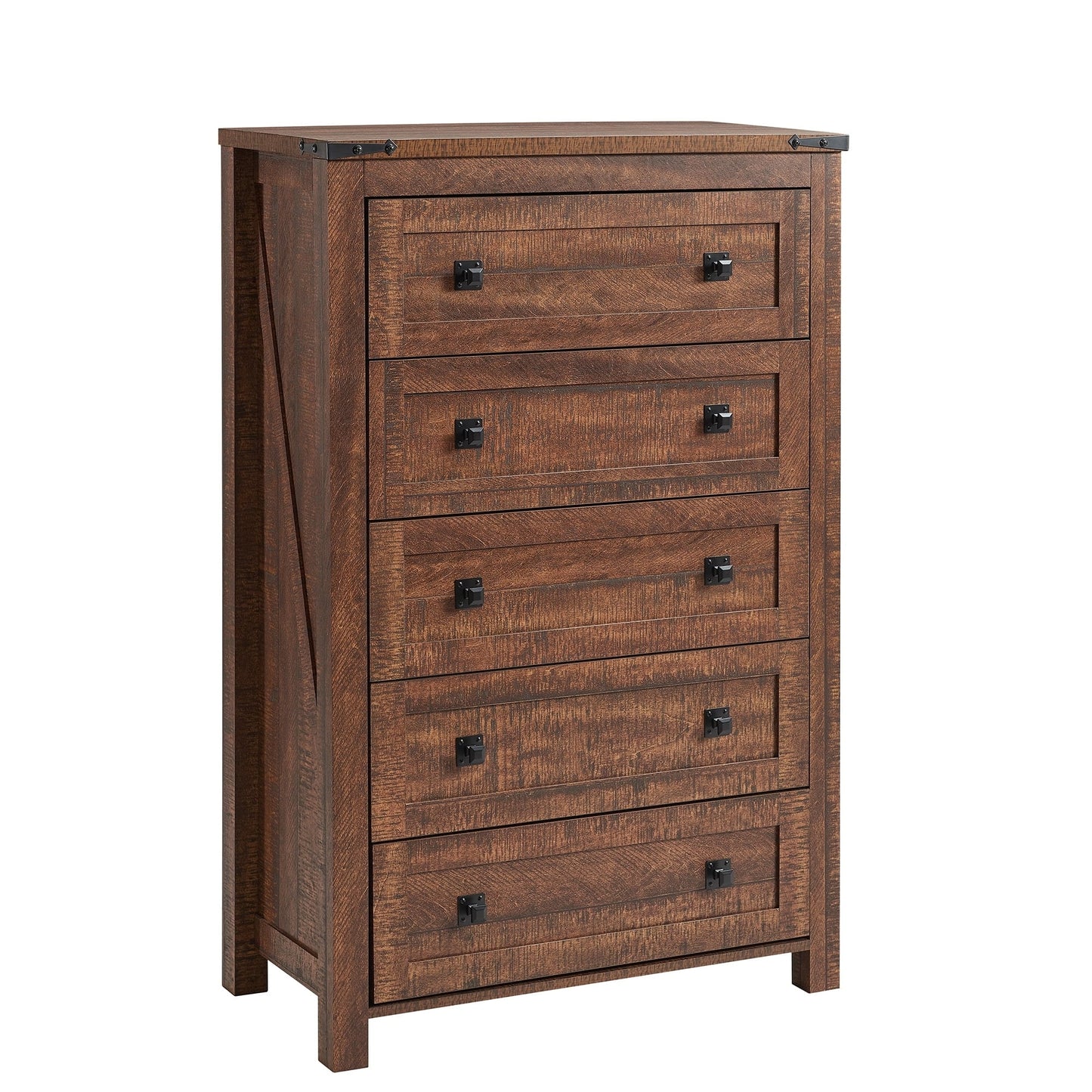Commode haute de style farmhouse à 5 tiroirs, 48 pouces, en bois, pour chambre à coucher