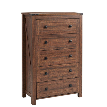 Commode haute de style farmhouse à 5 tiroirs, 48 pouces, en bois, pour chambre à coucher