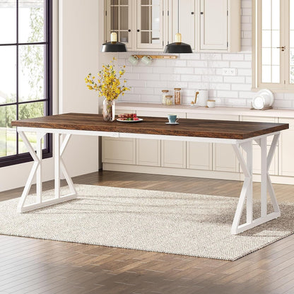 Table de salle à manger de style farmhouse pour 6 personnes, table de cuisine rectangulaire en bois de 70,8 pouces