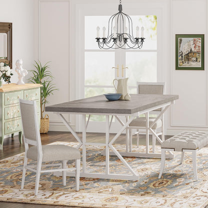 Table de salle à manger de style farmhouse pour 6 personnes, table de cuisine rectangulaire en bois de 70,8 pouces