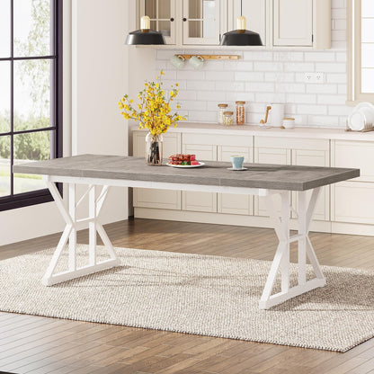 Table de salle à manger de style farmhouse pour 6 personnes, table de cuisine rectangulaire en bois de 70,8 pouces