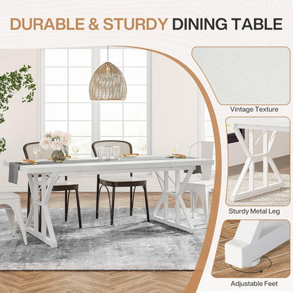 Table de salle à manger de style farmhouse pour 6 personnes, table de cuisine rectangulaire en bois de 70,8 pouces