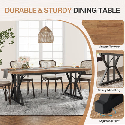 Table de salle à manger de style farmhouse pour 6 personnes, table de cuisine rectangulaire en bois de 70,8 pouces