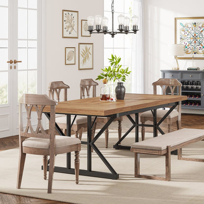 Table de salle à manger de style farmhouse pour 6 personnes, table de cuisine rectangulaire en bois de 70,8 pouces