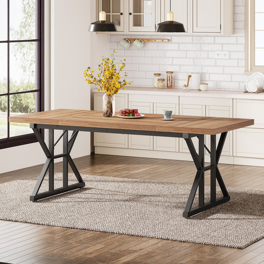 Table de salle à manger de style farmhouse pour 6 personnes, table de cuisine rectangulaire en bois de 70,8 pouces