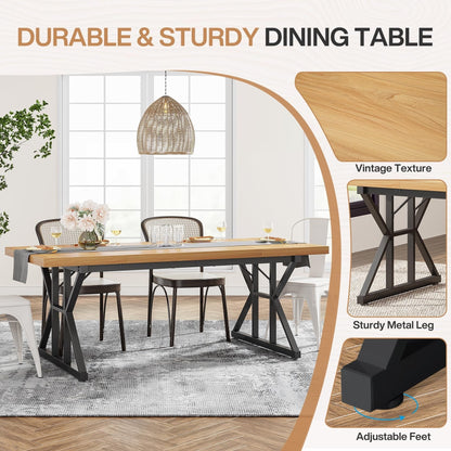 Table de salle à manger de style farmhouse pour 6 personnes, table de cuisine rectangulaire en bois de 70,8 pouces