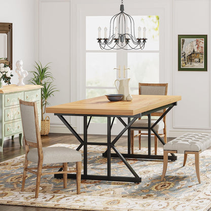 Table de salle à manger de style farmhouse pour 6 personnes, table de cuisine rectangulaire en bois de 70,8 pouces
