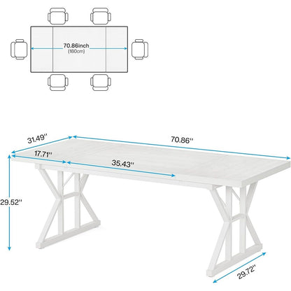 Table de salle à manger de style farmhouse pour 6 personnes, table de cuisine rectangulaire en bois de 70,8 pouces