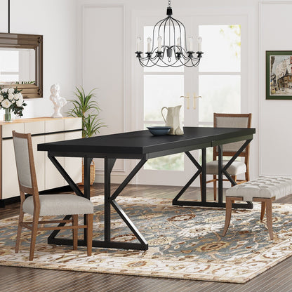Table de salle à manger de style farmhouse pour 6 personnes, table de cuisine rectangulaire en bois de 70,8 pouces