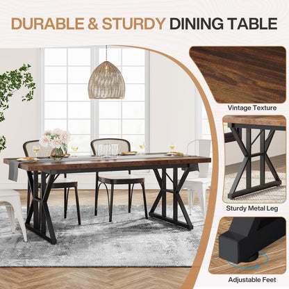 Table de salle à manger de style farmhouse pour 6 personnes, table de cuisine rectangulaire en bois de 70,8 pouces