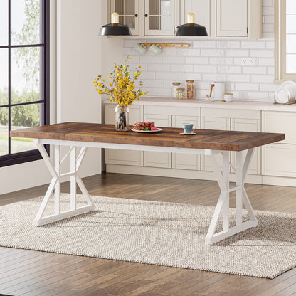 Table de salle à manger de style farmhouse pour 6 personnes, table de cuisine rectangulaire en bois de 70,8 pouces
