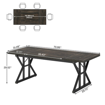Table de salle à manger de style farmhouse pour 6 personnes, table de cuisine rectangulaire en bois de 70,8 pouces