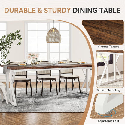 Table de salle à manger de style farmhouse pour 6 personnes, table de cuisine rectangulaire en bois de 70,8 pouces