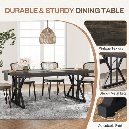 Table de salle à manger de style farmhouse pour 6 personnes, table de cuisine rectangulaire en bois de 70,8 pouces