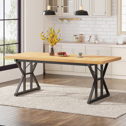 Table de salle à manger de style farmhouse pour 6 personnes, table de cuisine rectangulaire en bois de 70,8 pouces
