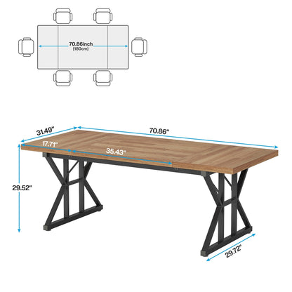Table de salle à manger de style farmhouse pour 6 personnes, table de cuisine rectangulaire en bois de 70,8 pouces