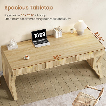 Bureau de direction style farmhouse, bureau de travail à domicile, bureau avec tiroir à dossiers, support de moniteur, prise de courant.