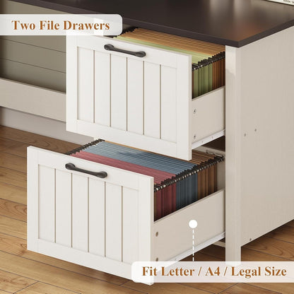 Bureau de direction style farmhouse, bureau de travail à domicile, bureau avec tiroir à dossiers, support de moniteur, prise de courant.