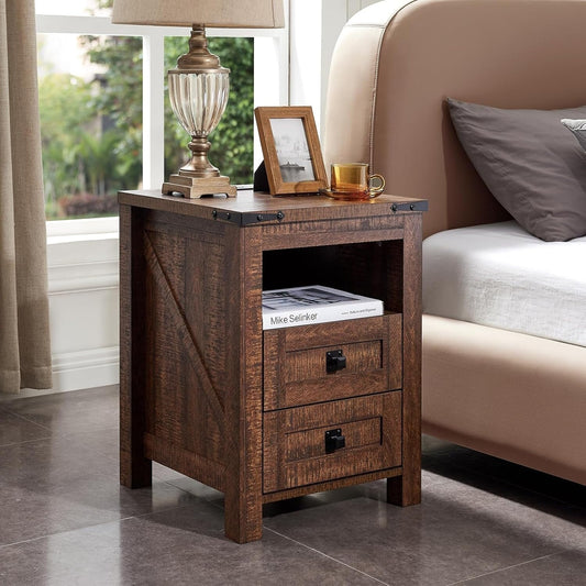 Table de chevet de style farmhouse avec station de recharge, table d'appoint, table d'appoint latérale