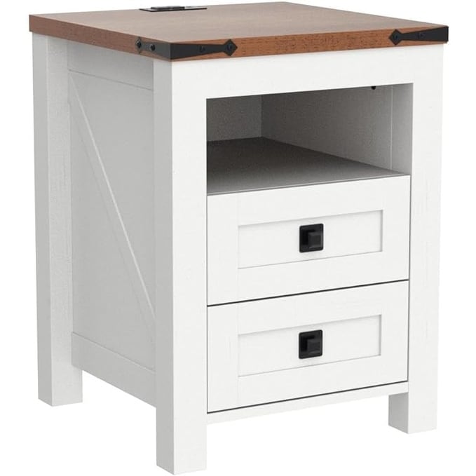 Table de chevet de style farmhouse avec station de recharge, table d'appoint, table d'appoint latérale