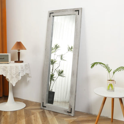 Grand miroir mural en bois rustique style farmhouse - 65x24