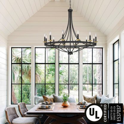 Luminaire à suspension Fidenza à 12 lumières, style ferme moderne, en forme de roue de charrette, avec certification UL - D40'' * H135''