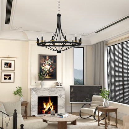 Luminaire à suspension Fidenza à 12 lumières, style ferme moderne, en forme de roue de charrette, avec certification UL - D40'' * H135''
