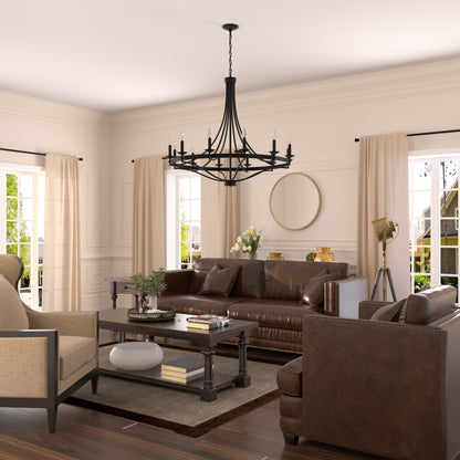 Luminaire à suspension Fidenza à 12 lumières, style ferme moderne, en forme de roue de charrette, avec certification UL - D40'' * H135''