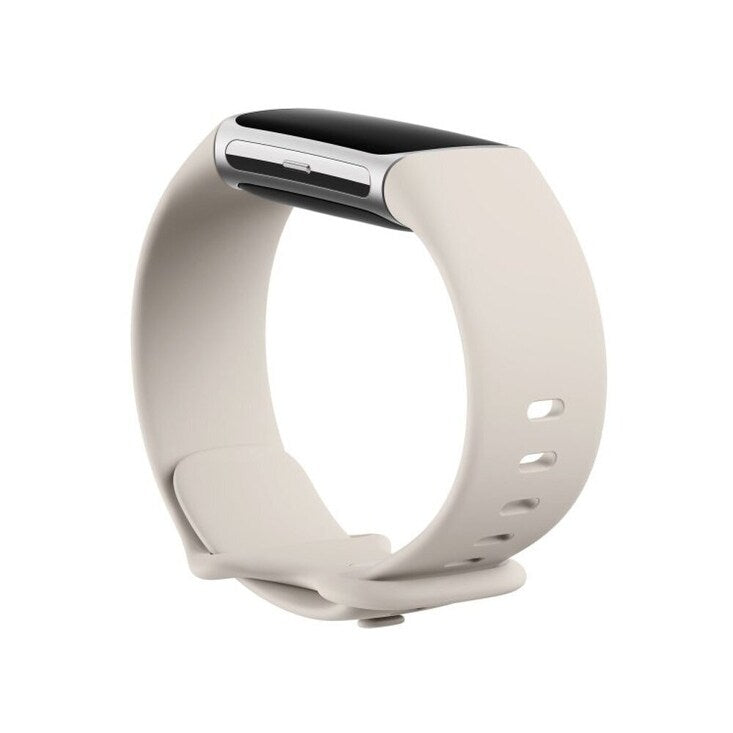 Fitbit Charge 6, tracker d'activité physique, finition en porcelaine et aluminium argenté.