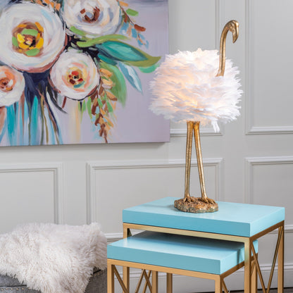 Lampe de table Flamant rose - Blanc et Or - 30,5 H - 30H x 19L x 14P