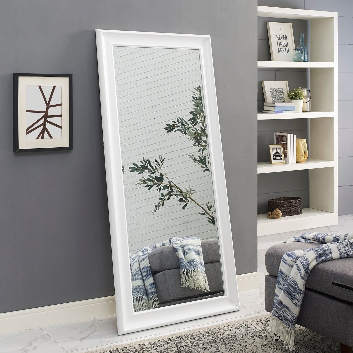 Grand miroir mural rectangulaire avec cadre - Miroir pleine longueur pour chambre à coucher et dressing