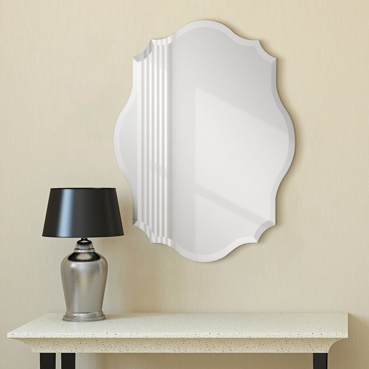 Miroir mural rectangulaire sans cadre, biseauté, élégant et à bords festonnés