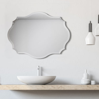 Miroir mural rectangulaire sans cadre, biseauté, élégant et à bords festonnés